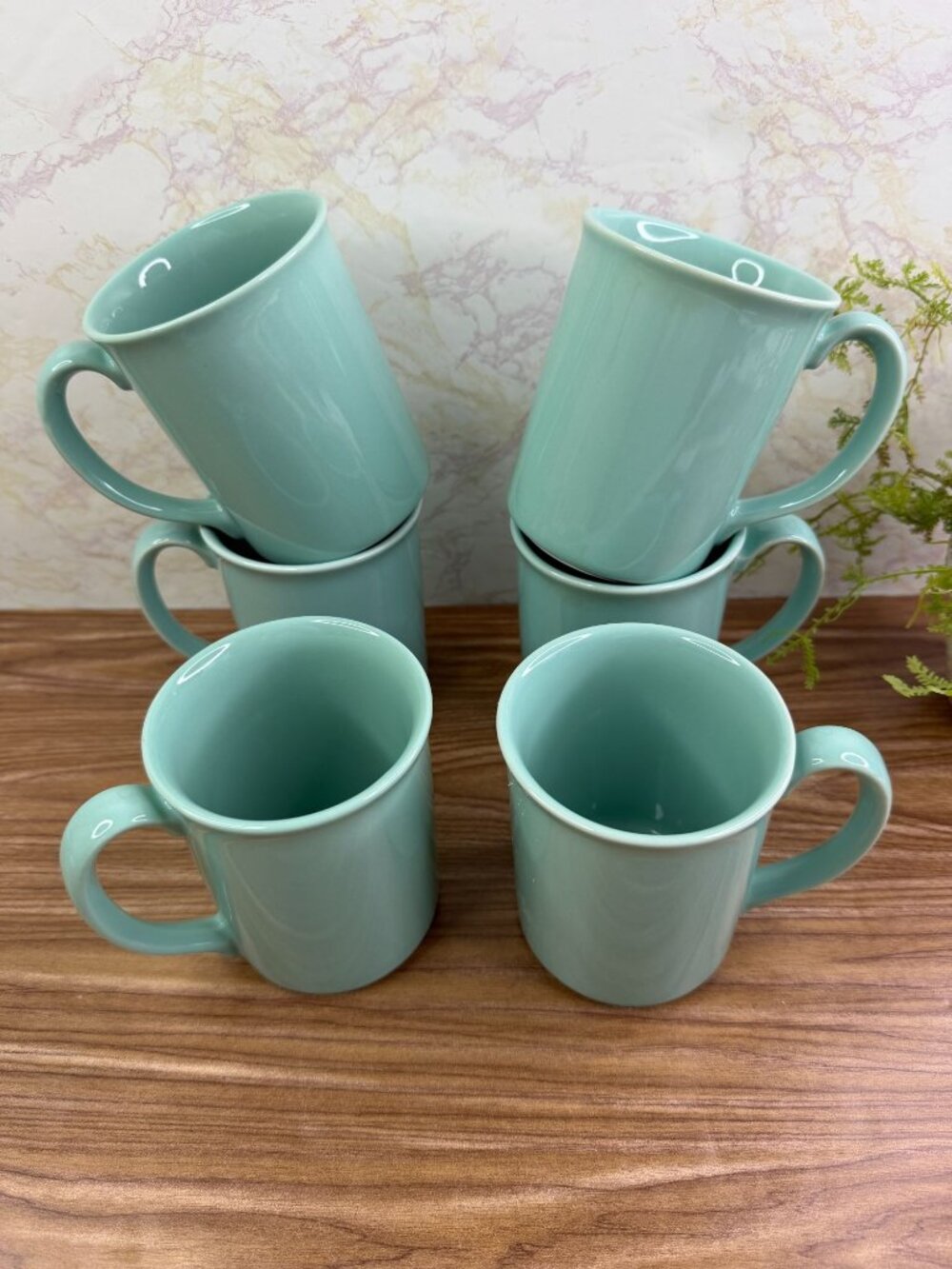 Vintage Corning Aqua Coffee Mugs Set of 6 Mid Century Modern Ceramic Cups